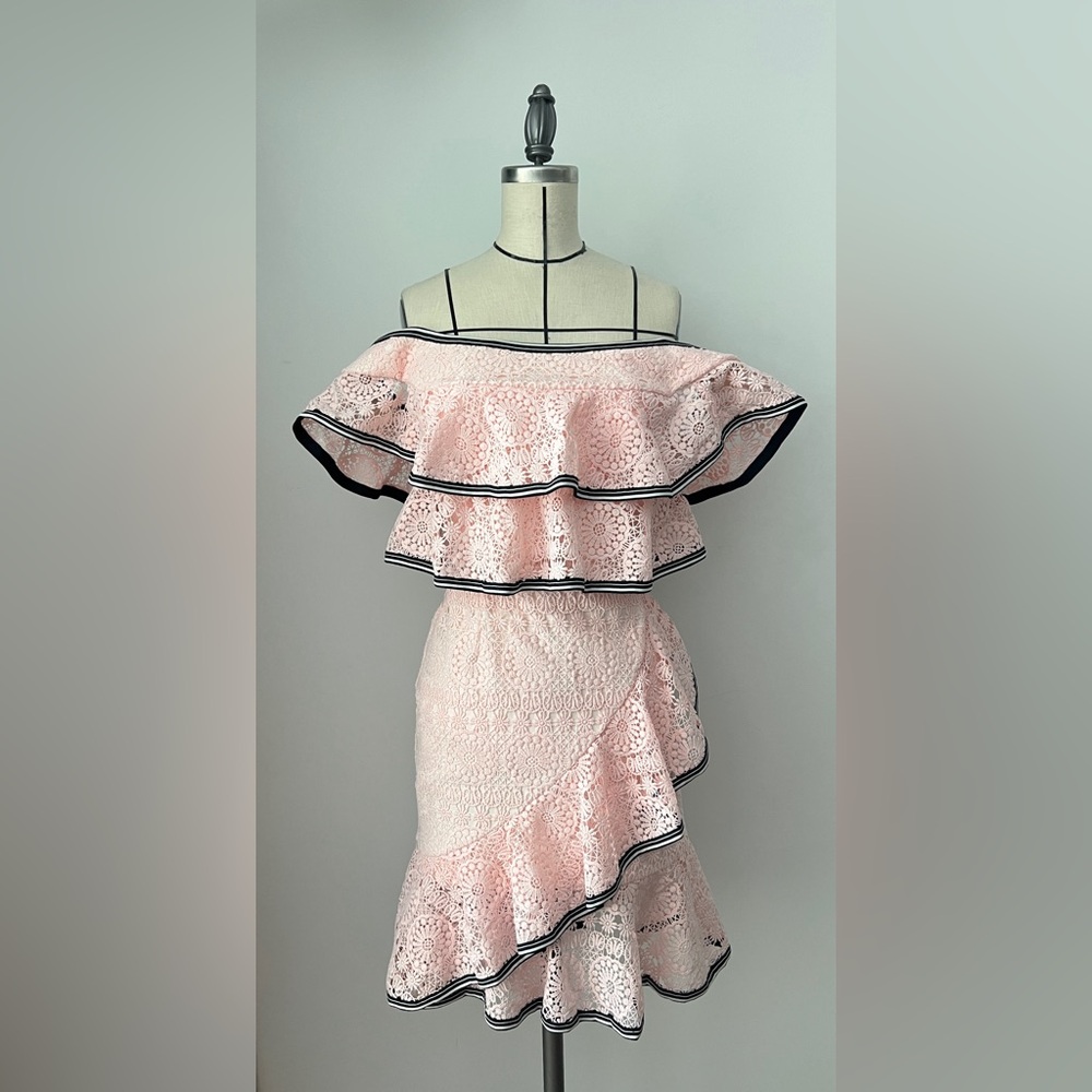Rebecca Vallance Brand New Off-the-Shoulder Ruffled Guipure Lace Mini Dress